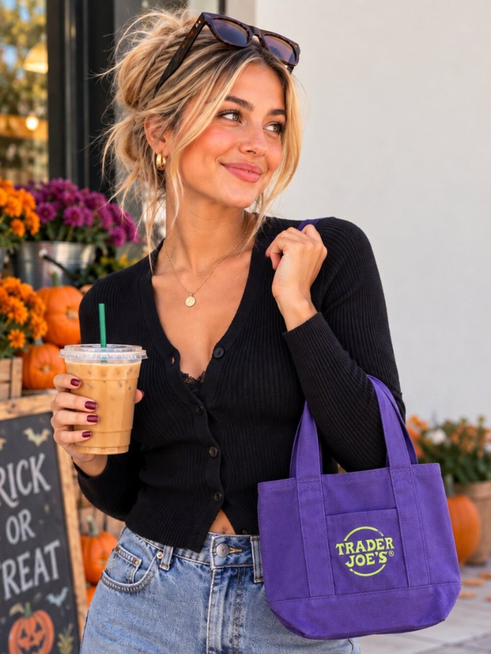 Trader Joe's Purple Halloween Tote Mini Canvas NWT